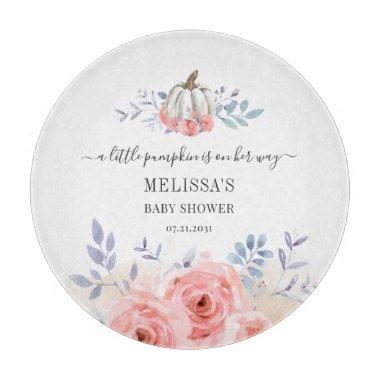 Baby Shower Blush Pink Roses Pumpkin Floral Cutting Board