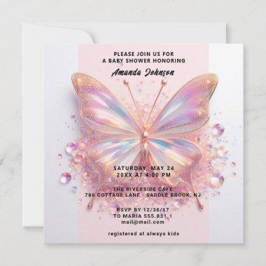 Baby Shower Butterfly Girl Pink Blue Diamond Invitations