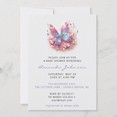 Baby Shower Butterfly Girl Pink Blue Gray Invitations
