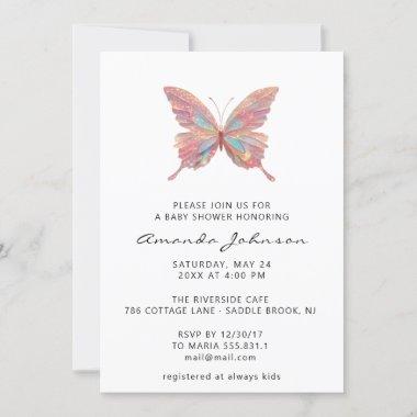 Baby Shower Butterfly Girl Rose Gold White Invitations