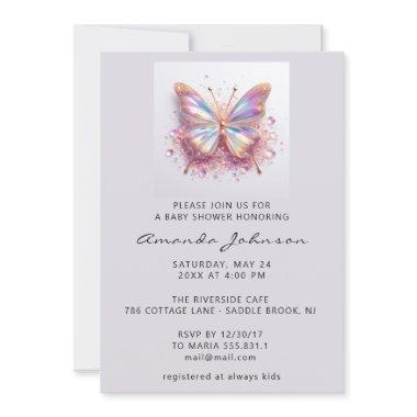 Baby Shower Butterfly Girl Rose Holographic Invitations