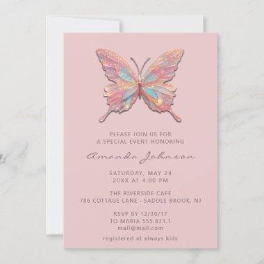 Baby Shower Butterfly Girl Sweet 16th Pink Royal Invitations