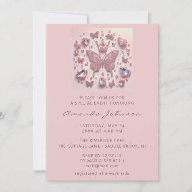 Baby Shower Butterfly Girl Sweet 16th Pink Royal Invitations