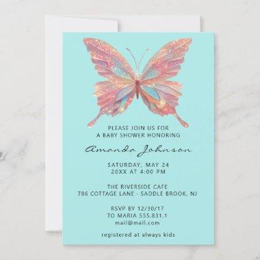 Baby Shower Butterfly Girl Sweet 16th Rose Blue Invitations
