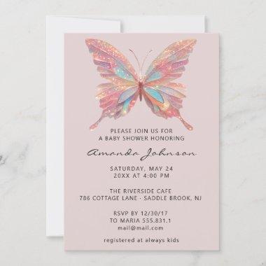 Baby Shower Butterfly Girl Sweet 16th Rose Blush Invitations