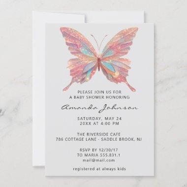 Baby Shower Butterfly Girl Sweet 16th Rose Gray Invitations