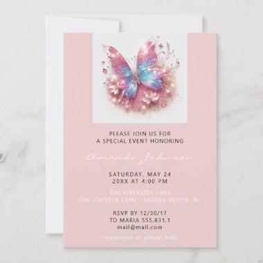 Baby Shower Butterfly Girl Sweet 16th Rose Powder Invitations