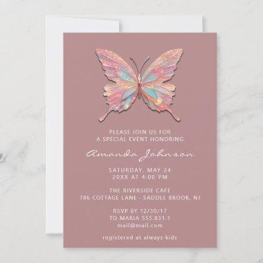 Baby Shower Butterfly Girl Sweet 16th Rose Royal Invitations