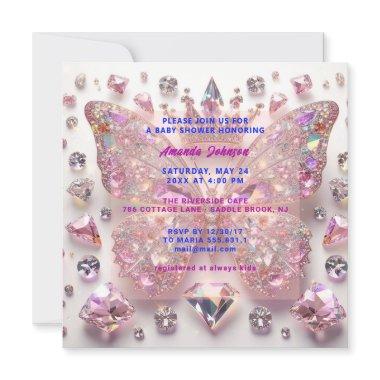 Baby Shower Butterfly GirlPink Crystals Diamond Invitations