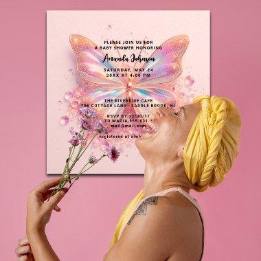 Baby Shower Butterfly GirlPink Crystals Diamond Invitations