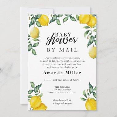 Baby Shower by mail with watercolor lemons Save The Date