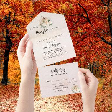 Baby Shower fall in love pumpkin RSVP All In One Invitations