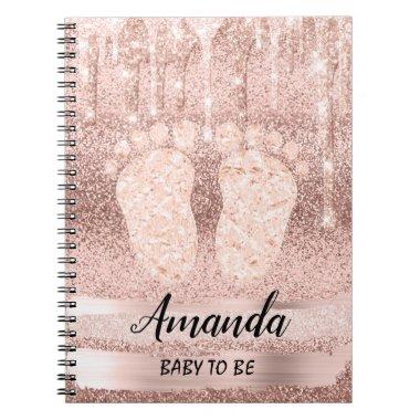 Baby Shower Gender Revival Rose Gold Feet Drips Notebook