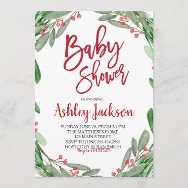 Baby Shower Greenery Wreath Invitations