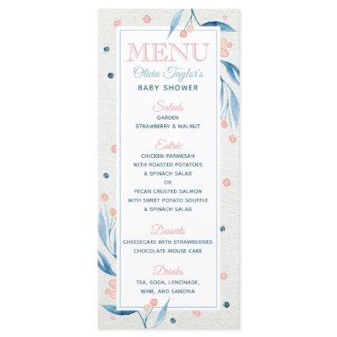 Baby Shower Menu , Blue, Blush Pink