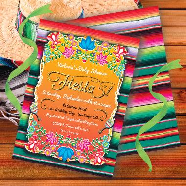 Baby Shower Mexican Fiesta Party Gold Glitter Invitations