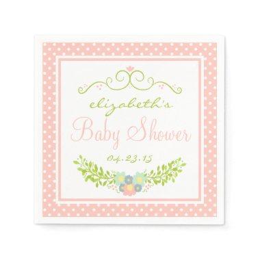 Baby Shower Peach Floral Paper Napkins