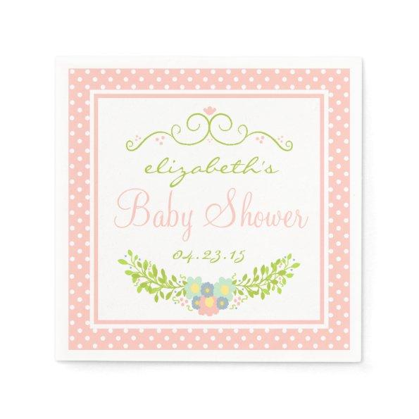Baby Shower Peach Floral Paper Napkins