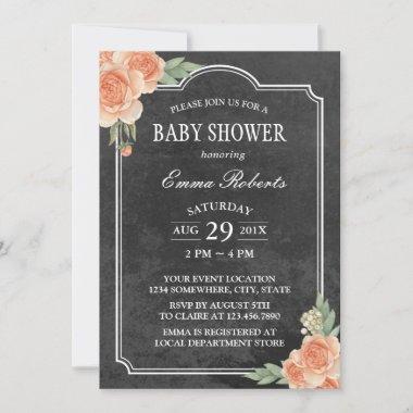 Baby Shower Rustic Chalkboard Vintage Floral Invitations