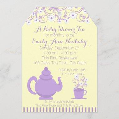 Baby Shower Tea Party Purple and yellow Invitations