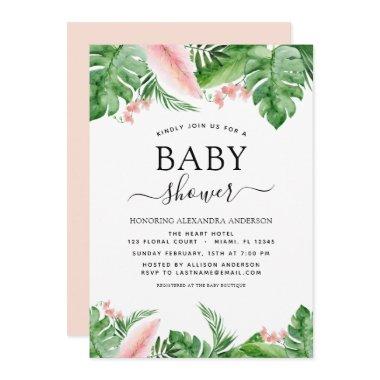 Baby Shower Tropical Palm Floral Watercolor