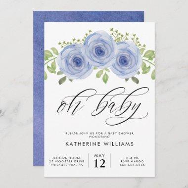 BABY SHOWER | Watercolor Blue Flower Invitations