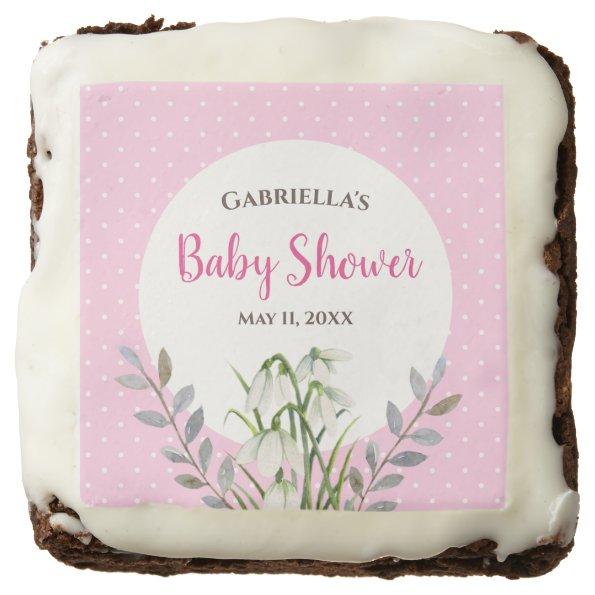 Baby Shower White Snow Drops Pink Polka Dots Brownie