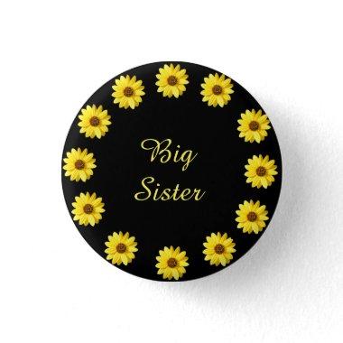 Baby Shower Yellow Flower Big Sister Button