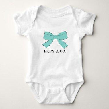 BABY Teal Blue Bow Shower Party Memento Baby Bodysuit