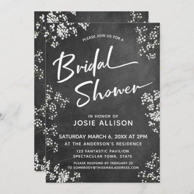 Baby's Breath Chalkboard Modern Bridal Shower Invitations