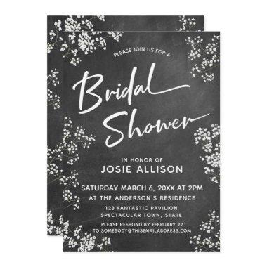 Baby's Breath Chalkboard Modern Bridal Shower Invitations