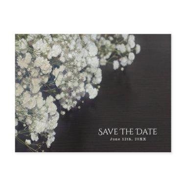 Baby's Breath Dark Wood Rustic Save the Date Announcement PostInvitations