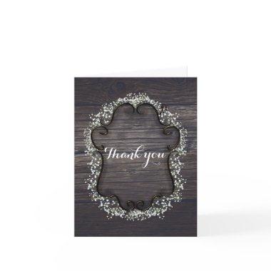 Baby's Breath Floral & Dark Rustic Wood Thank You