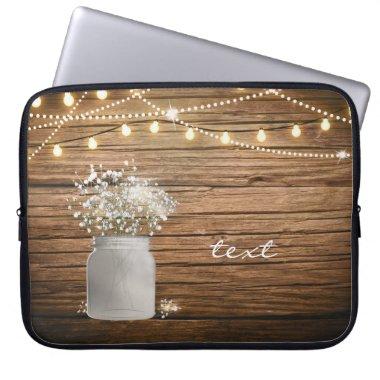 Baby's Breath Floral in Rustic Mason Jar & Lights Laptop Sleeve