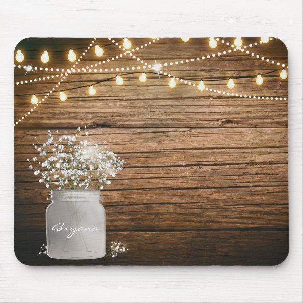 Baby's Breath Floral in Rustic Mason Jar & Lights Mouse Pad