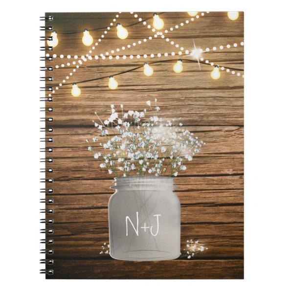 Baby's Breath Floral in Rustic Mason Jar & Lights Notebook