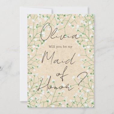 Baby's Breath Floral Will You Be My Maid of Honor Invitations