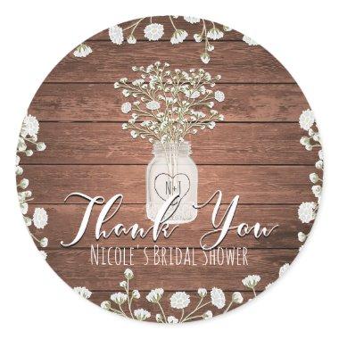 Baby's Breath Flowers & Wood Elegant Rustic Favor Classic Round Sticker
