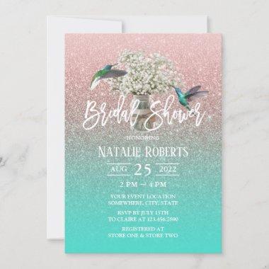 Baby's Breath Hummingbird Rose Gold Bridal Shower Invitations