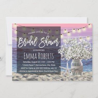 Baby's Breath Jar Beach Starfish Bridal Shower Invitations