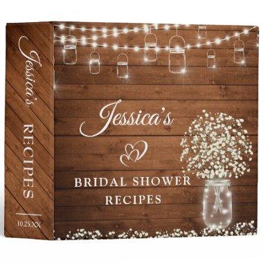 Baby's Breath Mason Jar Bridal Shower Recipe Book 3 Ring Binder