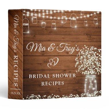 Baby's Breath Mason Jar Bridal Shower Recipe Book 3 Ring Binder
