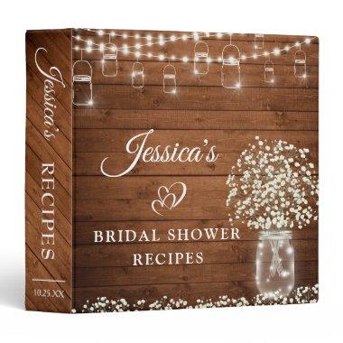 Baby's Breath Mason Jar Bridal Shower Recipe Book 3 Ring Binder