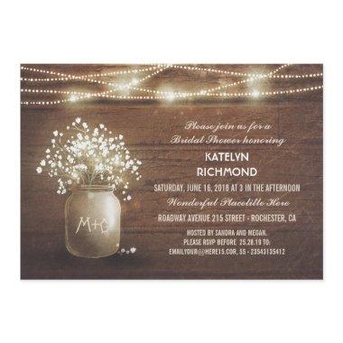 Baby's Breath Mason Jar Lights Bridal Shower Invitations