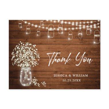 Baby's Breath Mason Jar Lights Rustic Thank You PostInvitations