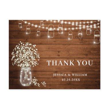 Baby's Breath Mason Jar Lights Rustic Thank You PostInvitations