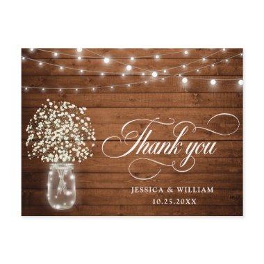 Baby's Breath Mason Jar Lights Rustic Thank You PostInvitations