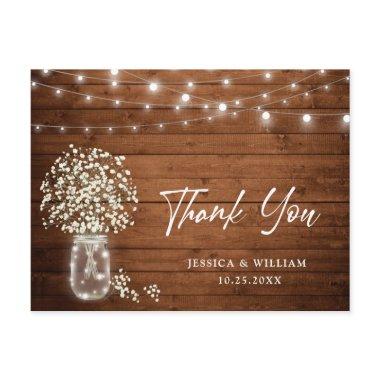 Baby's Breath Mason Jar Lights Rustic Thank You PostInvitations