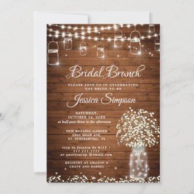 Baby's Breath Mason Jar Rustic Bridal Brunch Invitations
