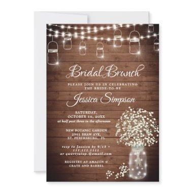 Baby's Breath Mason Jar Rustic Bridal Brunch Invitations